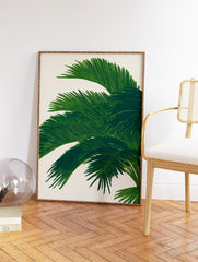 Close-up illustration of vibrant green palm leaves on a light textured background, a modern botanical art print. - Image 2
