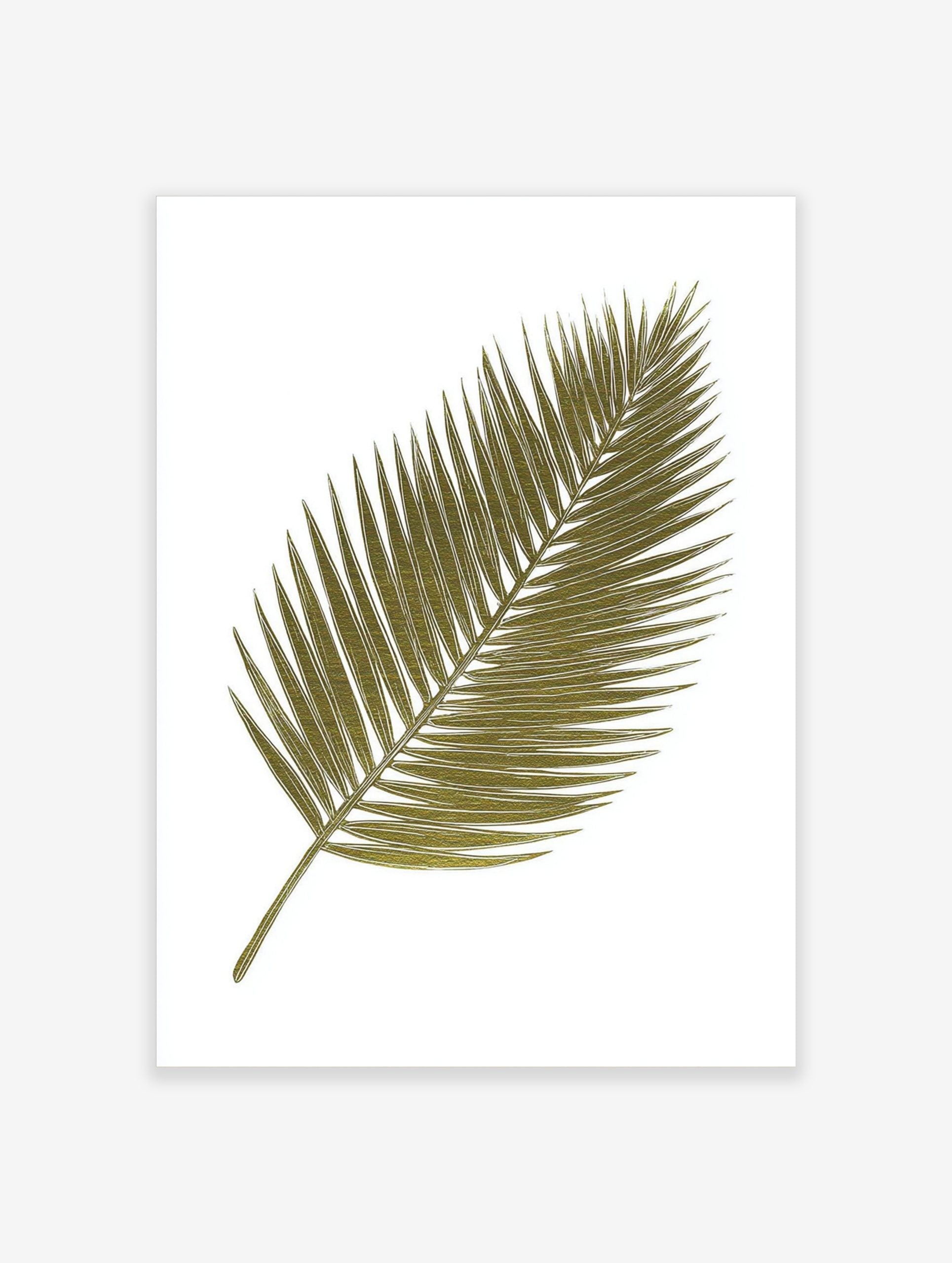 Green palm leaf botanical illustration art print with white outlines on a white background