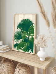 Illustrative green palm leaf botanical print on a light background, featuring fan-shaped leaves. - Image 2