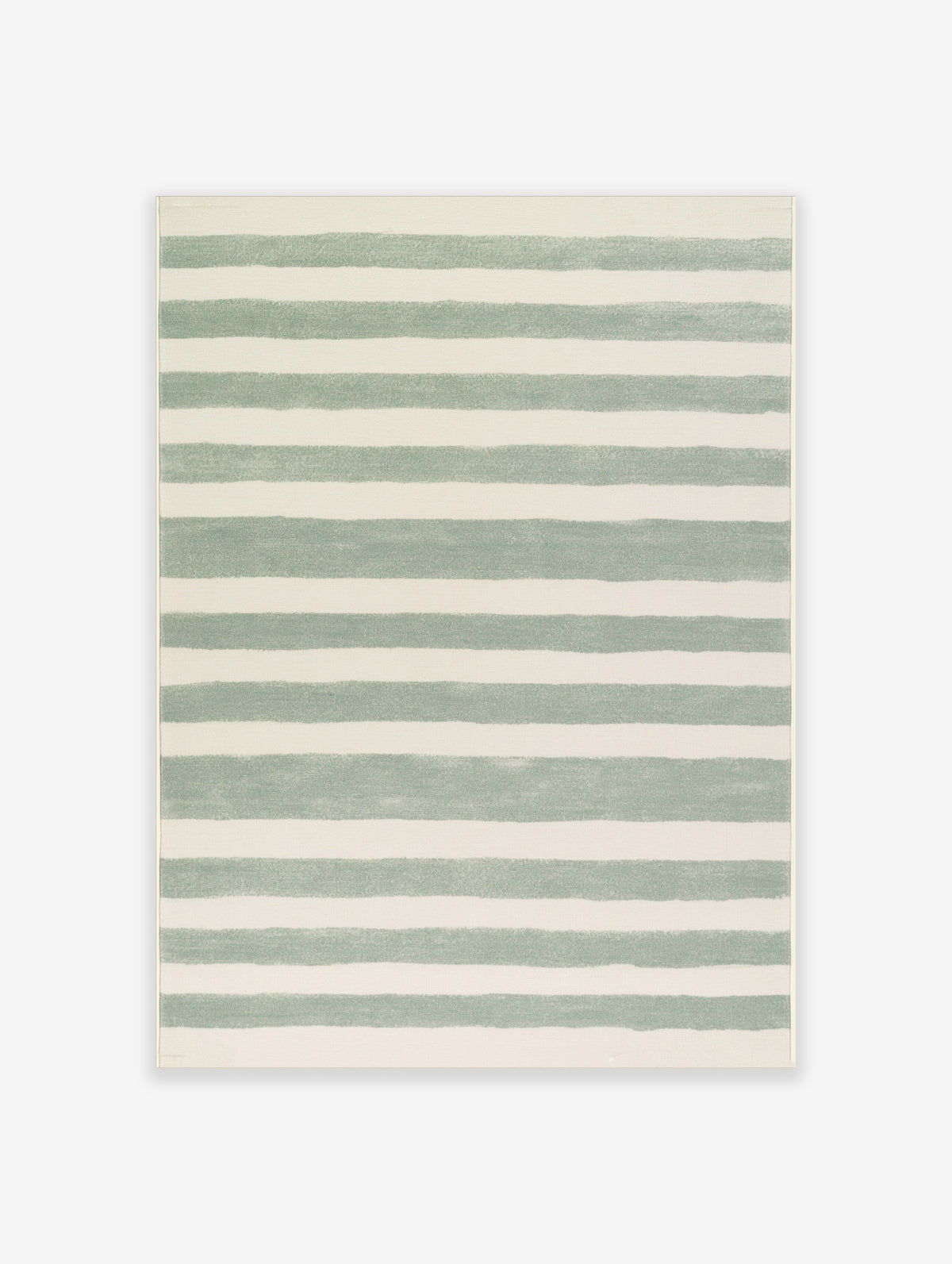 Green and white horizontal striped abstract wall art with hand-drawn texture on satin paper