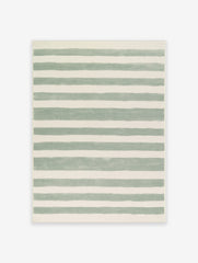 Green and white horizontal striped abstract wall art with hand-drawn texture on satin paper