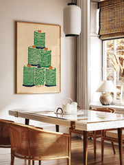 Green thread spool wall art illustration stacked on a light beige background with an illustrative, textured style. - Image 2