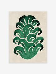 Abstract green botanical leaves wall art print on a light beige background, featuring hand-painted organic shapes.