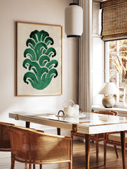 Abstract green botanical leaves wall art print on a light beige background, featuring hand-painted organic shapes. - Image 2