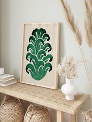 Abstract green botanical leaves wall art print on a light beige background, featuring hand-painted organic shapes. - Image 3