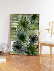 Abstract dark green lines forming radial and horizontal patterns on a white background, modern green wall art. - Image 2