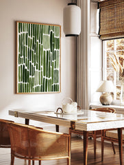 Abstract green brushstroke pattern wall art print on a white background, featuring varying vertical strokes. - Image 3