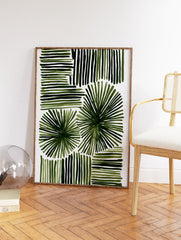 Green abstract botanical wall art with horizontal, vertical, and radial brushstrokes on a white background. - Image 2