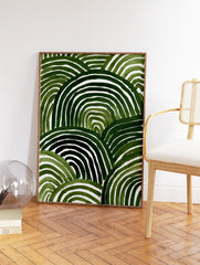Abstract green watercolor stripes forming organic shapes on a white background, suggesting rolling hills or waves. - Image 2