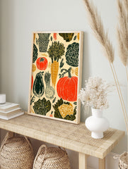 Illustrated harvest vegetable poster featuring pumpkins, carrots, tomatoes, cabbage, eggplant, and onions in a rustic style. - Image 4