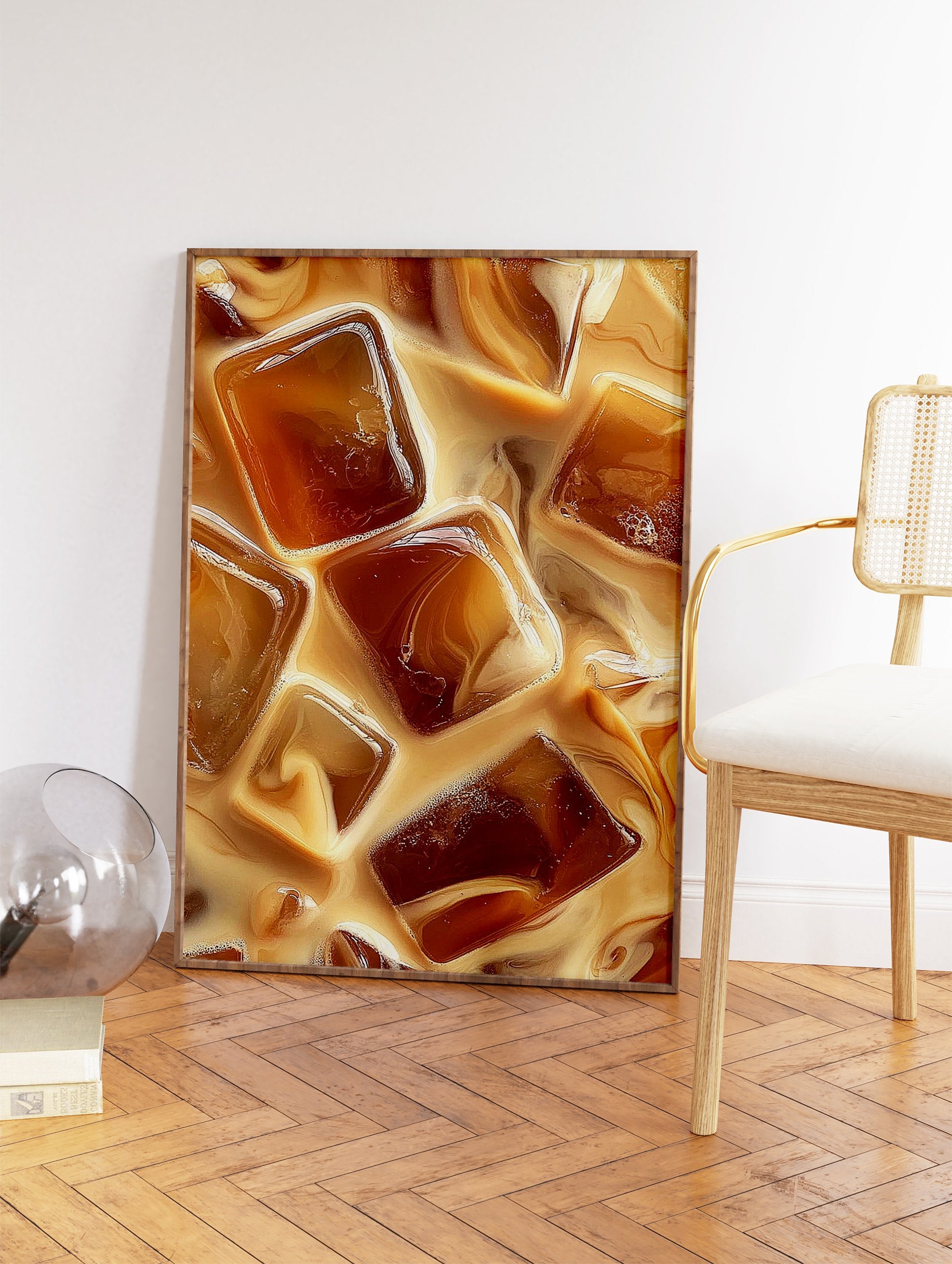 Close-up of iced coffee with milk swirling, creating an abstract pattern. Perfect Iced Coffee Wall Art. - Image 2