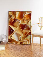 Close-up photographic print of iced coffee with milk and ice cubes swirling together, perfect for wall art. - Image 2