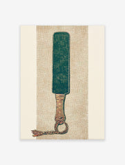 Illustrative paddle wall art print with a green blade, wrapped handle, and knotted tassel on a textured tan background.