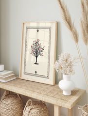 Illustrative tree poster with black branches and red berries, surrounded by a black and red decorative border on a cream background. - Image 4
