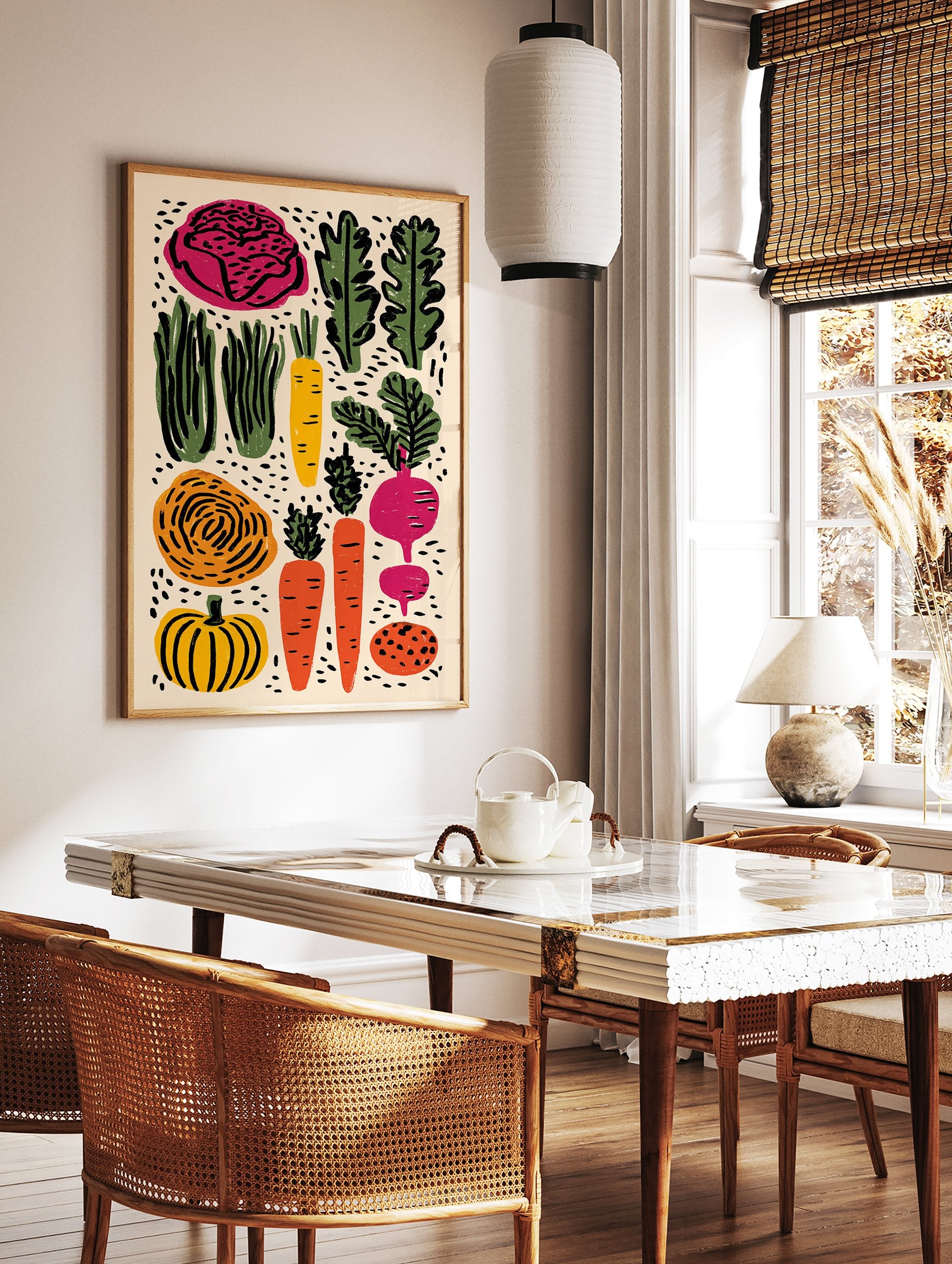 Illustrative vegetable poster featuring a vibrant collection of carrots, cabbage, beets, and pumpkin in a modern art style. - Image 2