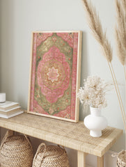 Ornate Indian wall art print with pink and green botanical floral medallion design and gold accents on a white background - Image 3