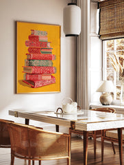 Islamic books wall art with ornate red and green patterns on a vibrant yellow background - Image 2