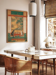 Japanese cat poster showing two cats playing a board game in a traditional room with painted landscape screens. - Image 2