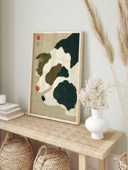 Japanese Dog Wall Art print showing two brown and black Border Collies with red noses on a textured beige background. - Image 3