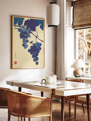 Japanese woodblock print showing blue and purple grapes with a bee, botanical Ukiyo-e style wall art. - Image 3