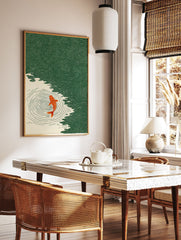 Japanese Koi Fish Poster swimming in green water with concentric ripples and an illustrative style. - Image 2
