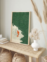 Japanese Koi Fish Poster swimming in green water with concentric ripples and an illustrative style. - Image 4
