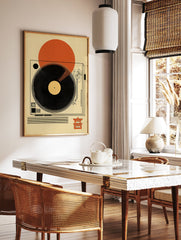 Japanese music poster with a black vinyl record on a turntable, an orange sun, and Japanese character. - Image 2