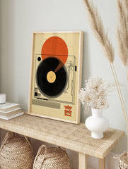 Japanese music poster with a black vinyl record on a turntable, an orange sun, and Japanese character. - Image 4
