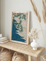 Japanese pine tree poster with snow-covered branches and blue wave patterns, inspired by traditional woodblock art. - Image 4
