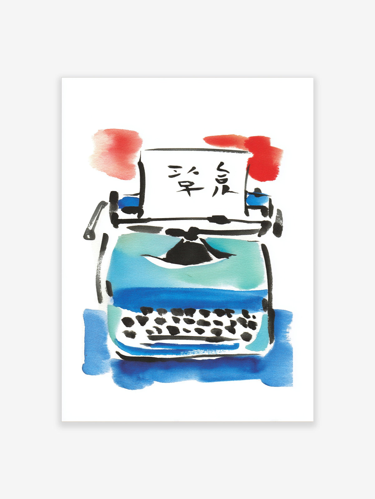 Japanese truck illustration with kanji sign, blue cab, and spotted front on white background