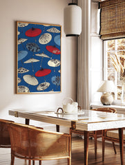 Pattern of traditional Japanese umbrellas in red, white, and light blue on a vibrant deep blue background. - Image 3