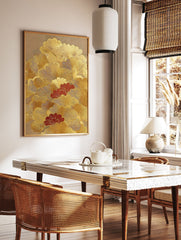 Gold and red ginkgo leaf Japanese wall art print with textured metallic details on a beige background. - Image 2