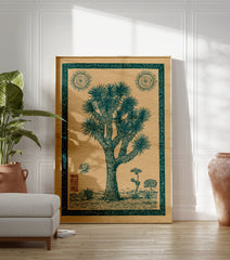 Joshua Tree poster featuring a vintage-style illustration of a desert landscape with suns and other plants. - Image 3