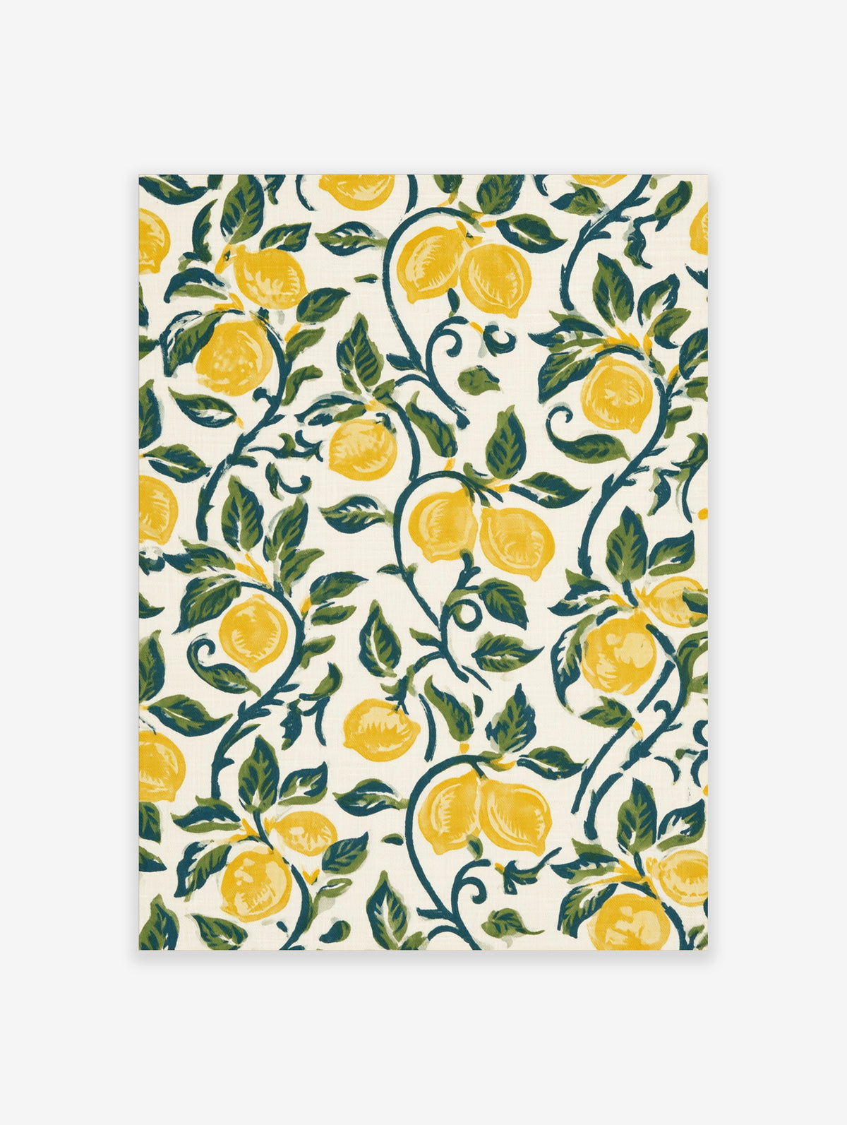 Lemon botanical art print featuring yellow fruit and green vines on an off-white background