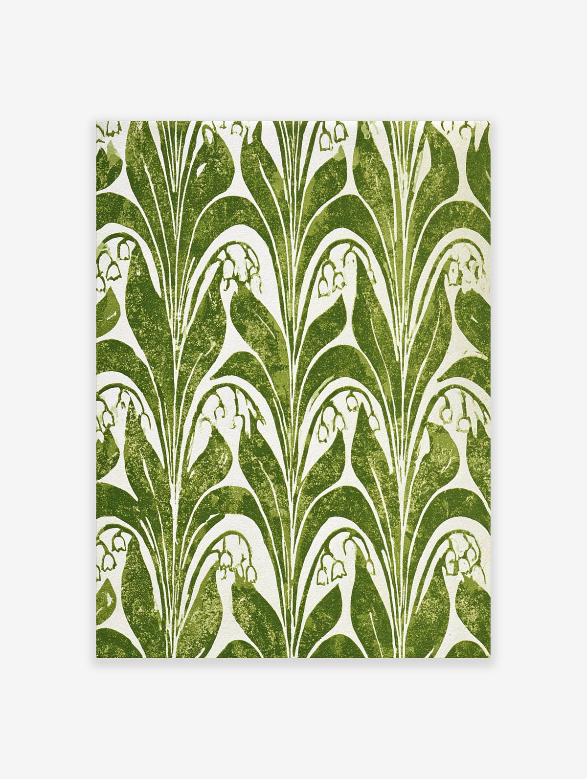 Green lily of the valley botanical pattern with white bell flowers and arched leaves