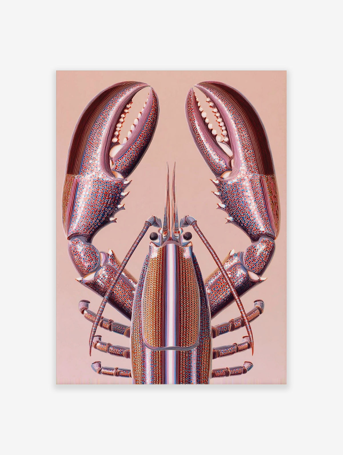 Lobster claw poster with two raised red and blue crustacean claws on a beige background