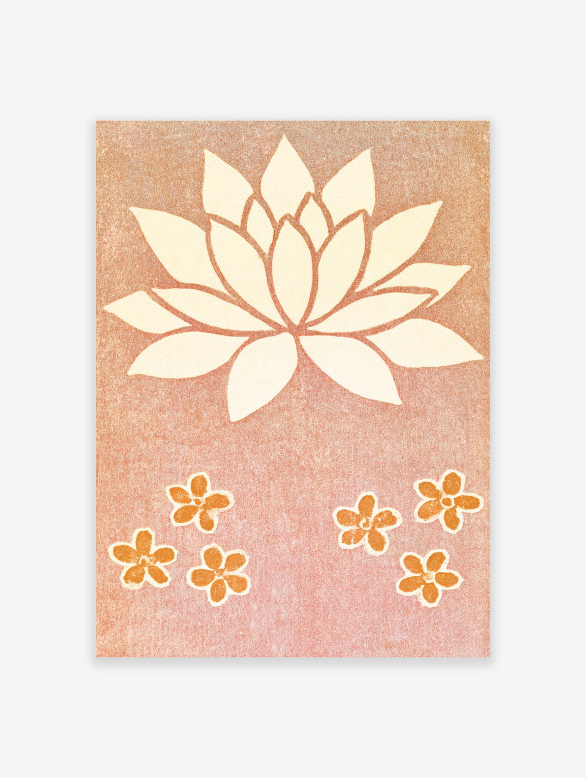 Minimalist lotus flower botanical wall art print with small blossoms on a soft peach background