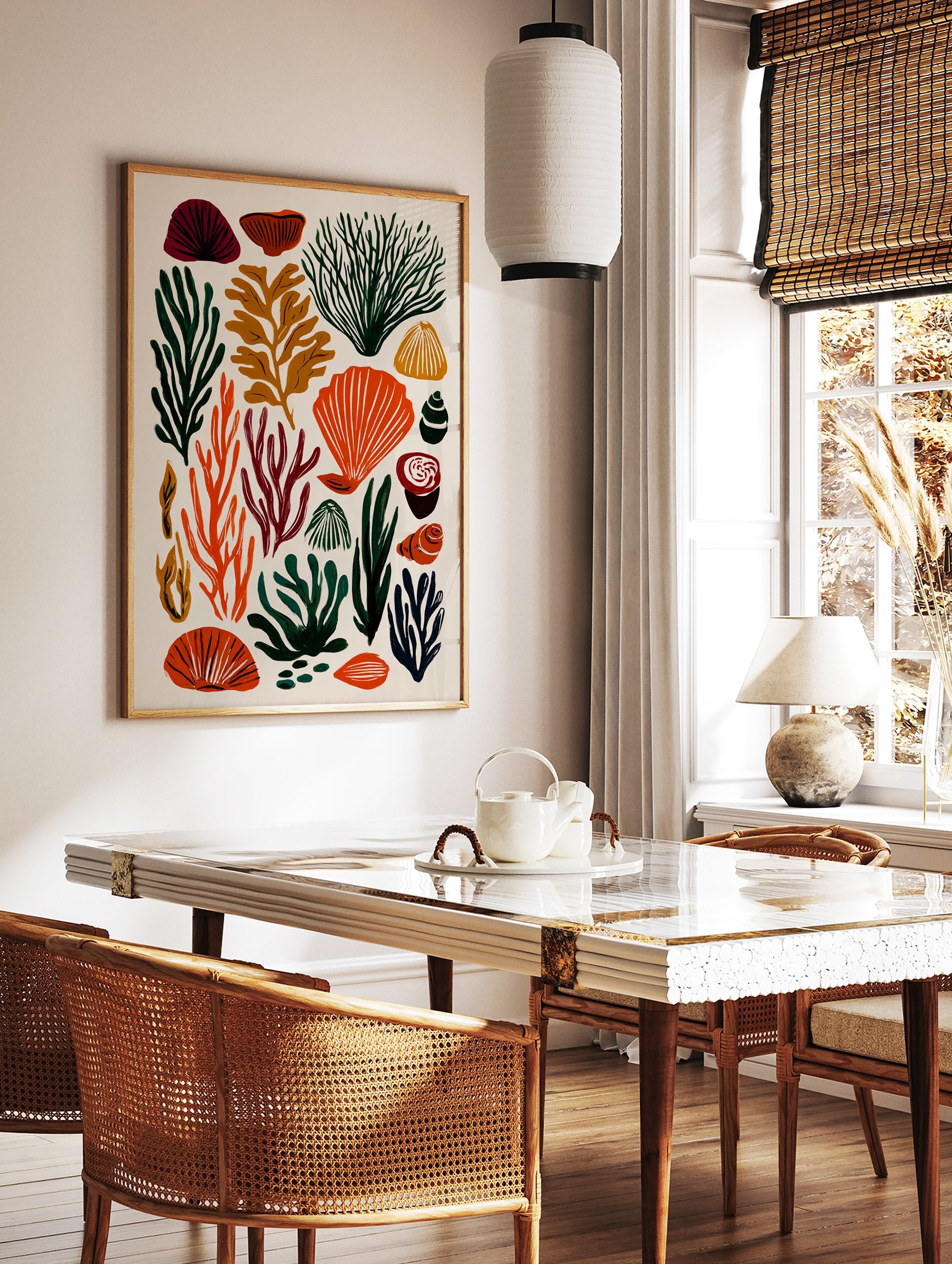 Stylized marine life poster featuring various seaweed, coral, and shell illustrations in green, orange, red, and brown colors. - Image 2