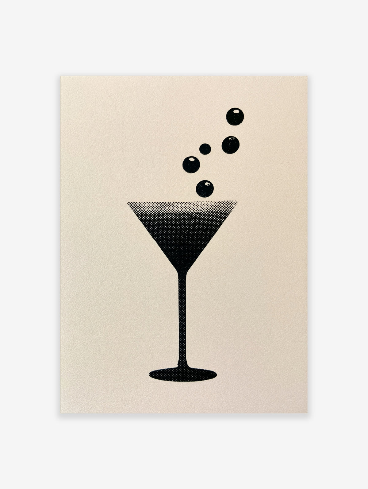 Minimalist martini glass graphic art print with halftone dot texture on a neutral background