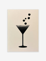 Minimalist martini glass graphic art print with halftone dot texture on a neutral background
