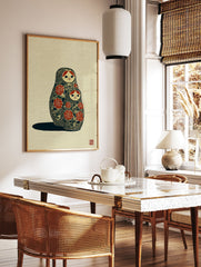 Matryoshka Doll Art print showing two Russian nesting dolls, one large and one small, decorated with red floral patterns. - Image 3