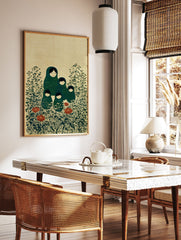 Matryoshka doll wall art print featuring green dolls, dark foliage, and red poppies on a textured beige background. - Image 2