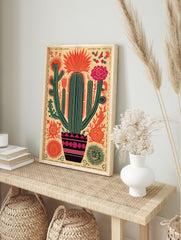 Mexican cactus poster with vibrant red, green, and pink botanical illustration in a folk art style. - Image 4