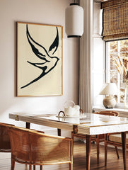 Minimalist black and white bird illustration wall art print featuring an abstract dove on a light cream background. - Image 2