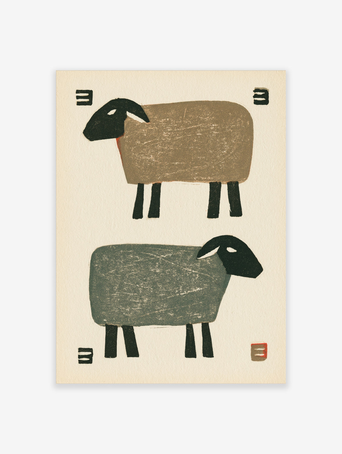 Minimalist sheep illustration with two stylized sheep in brown and grey against an off-white background