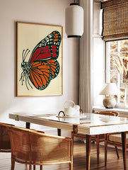 Illustrated Monarch butterfly wall art print featuring orange and red wings with black and white details on a cream background. - Image 3