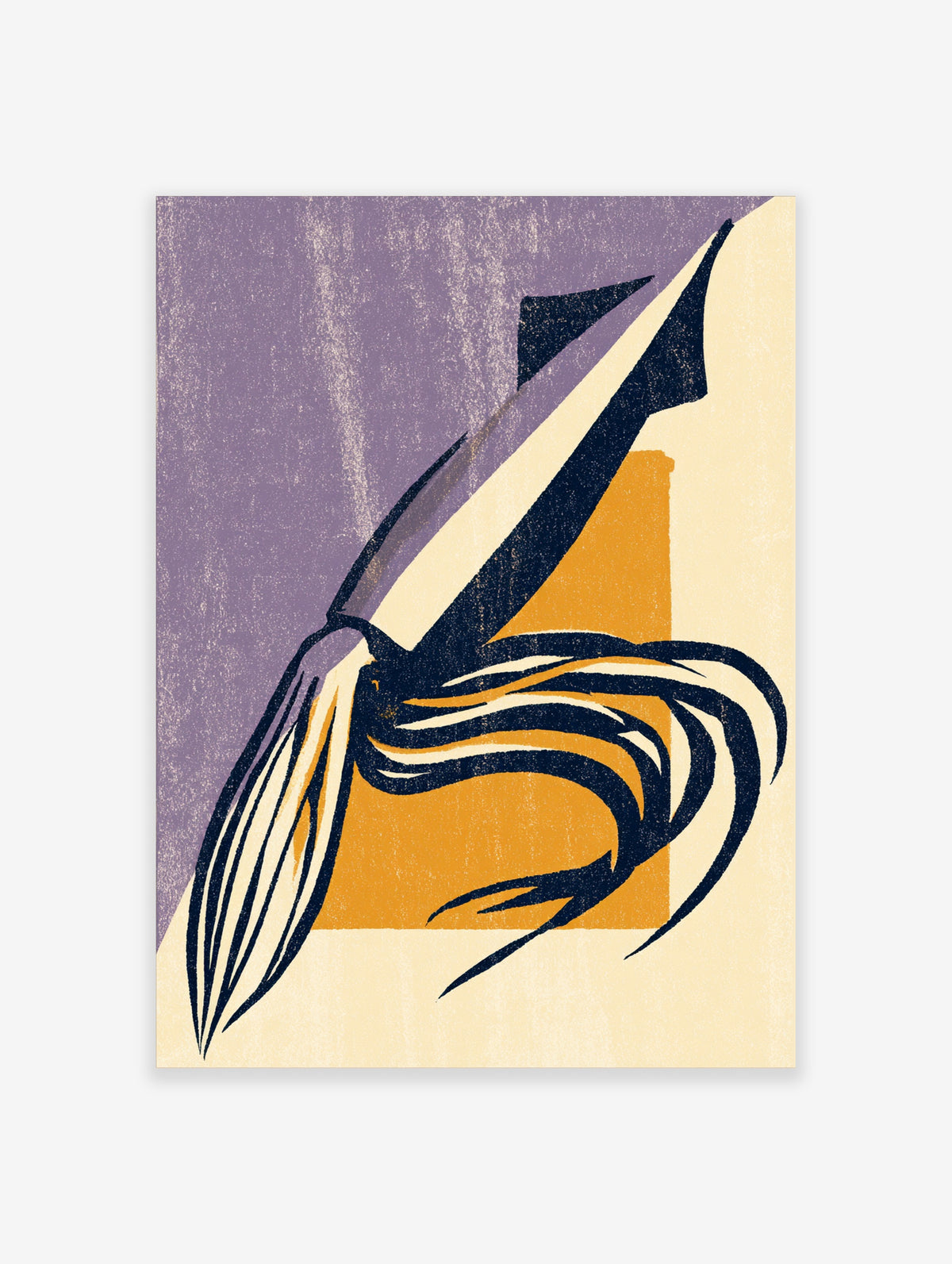 Geometric moth art print with dark navy wings on purple and ochre background