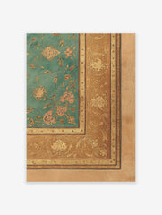Ornate Mughal Art Print with teal floral pattern and intricate gold border, featuring stylized flowers and vines.
