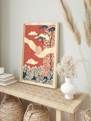 Nature illustration print featuring two hands holding a dotted seed, with stylized trees, clouds, and leaves in terracotta, cream, and blue. - Image 3