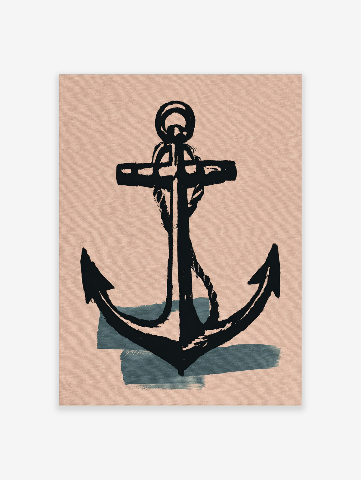 Black anchor with rope and teal shadow on beige background, nautical poster art